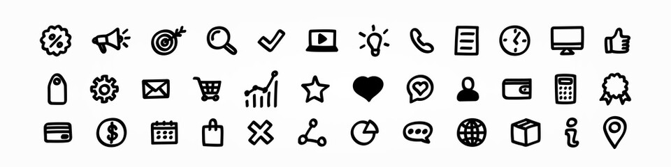 Poster - Set of hand drawn social icons illustration