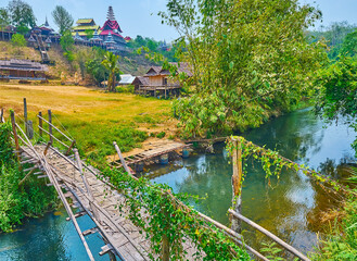 Wall Mural - Remains of the section of Su Tong Pae Bamboo Bridge, Mae Hong Son suburb, Thailand