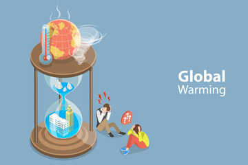 3D Isometric Flat Vector Conceptual Illustration of Global Warming, Air Pollution and Climate Change