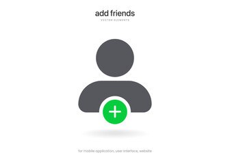 Aufkleber - Flat isolated vector elements. Minimal modern add friend, people, contact avatar icon emblem symbol sign. Black add friends push button pictogram for mobile app, UI UX, website, social media.
