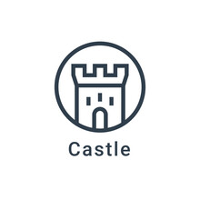 Castle Vector Icon Fort Line Symbol Tower. Castle Tower Logo Stronghold Medieval Silhouette Icon