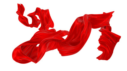 Wall Mural - Beautiful flowing fabric of red wavy silk or satin. 3d rendering image.