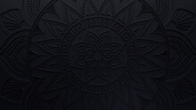 Black Surface With Extruded Ornate Flower. Three-dimensional Diwali Celebration Wallpaper.