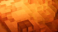 Neatly Arranged Translucent Cubes. Orange And Yellow, Modern Tech Wallpaper. 3D Render.