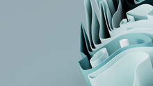 Abstract Background Made Of Teal 3D Ribbons. Colorful 3D Render With Copy-space.  