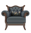 Blue and wooden classic single armchair,, transparent. Png. 3D rendering