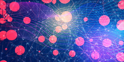 Technology, chemistry and science banner design template. Molecule and communication pattern. Connected lines with dots. Global network connection.