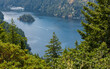 Beautiful view of the Saanich inlet and gulf islands from the Malahat summit at summer day in Vancouver Island BC Canada