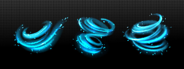 Wall Mural - abstract blue swirls, tornado wind effect isolated on transparent background. vector realistic set o