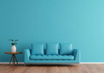 Sticker - Contemporary living room interior design with a dark blue sofa with dark blue Background