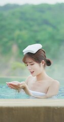 Poster - Woman scoop up hot spring