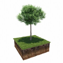 Wall Mural - tree on the grass and a slice of soil under it, 3d render