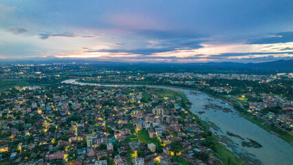 Wall Mural - Aerial view of Indian city during twilight