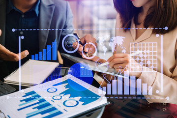 Wall Mural - financial report data of business operations balance sheet and income statement as fintech concept. 