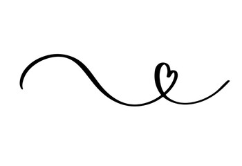 Squiggle and swirl line with a heart. Hand drawn calligraphic swirl.