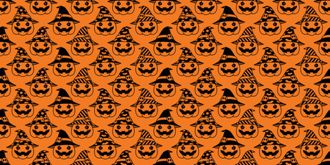 Wall Mural - pumpkin Halloween seamless pattern witch hat vector cartoon ghost scarf isolated polka dot striped repeat wallpaper tile background gift wrapping paper illustration symbol icon doodle orange design