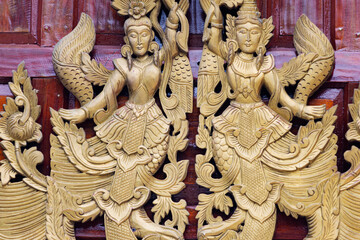 Wall Mural - traditional Thai style wood craving