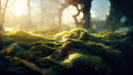 Cose-up of moss on forest soil as background illustration