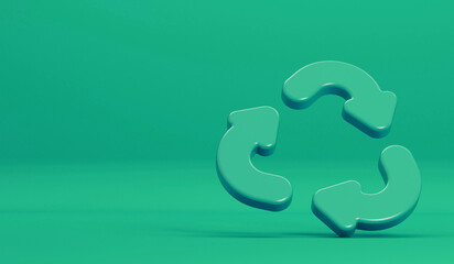Wall Mural - Green recycling symbol against a green background. 3D Rendering