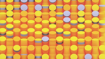 Poster - Pattern of moving waves, chaotically flashing cylinders 3d render loop animation
