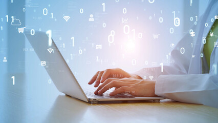 Poster - Digital transformation concept. Computer programming. System engineering.