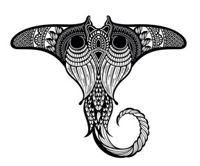 Canvas Print - Manta ray in Maori style. Tattoo sketch tribal ethno style. Tattoo for divers.