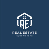 Fototapeta  - Letter AE logo for real estate with hexagon style