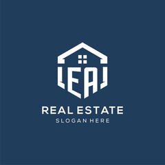 Letter EA logo for real estate with hexagon style