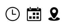 Time, Date, And Address Icon Vector. Event Elements