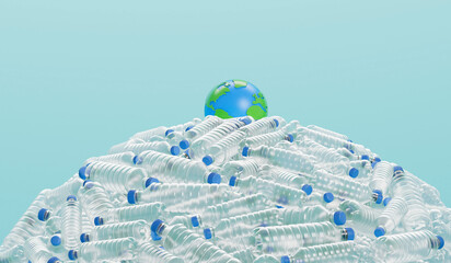 Wall Mural - Earth globe with empty plastic bottles. Global plastic pollution concept. 3D Rendering