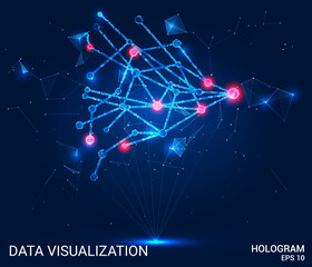 Wall Mural - hologram data visualization. data visualization of polygons, triangles of points and lines. data vis