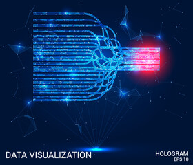 Wall Mural - hologram data visualization. data visualization of polygons, triangles of points and lines. data vis