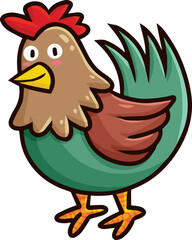 Funny green brown rooster cartoon vector