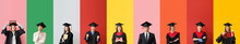 Set Of Graduating Students On Color Background