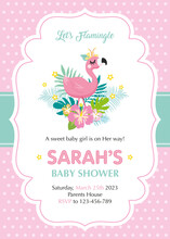 Baby Shower Invitation With Cute Flamingo