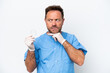 © luismolinero - Middle age dentist man holding envisaging isolated on white background having doubts and thinking