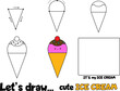 Drawing tutorial for children. Printable creative activity for kids. How to draw ice cream step by step