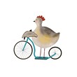 Illustration with chicken on bicycle. Grey farm animal on white background. For kids design, fabric, wallpapers, textile, nursing, paper, books, toys. Isolated 