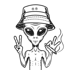 Sticker - Alien portrait vintage monochrome logotype