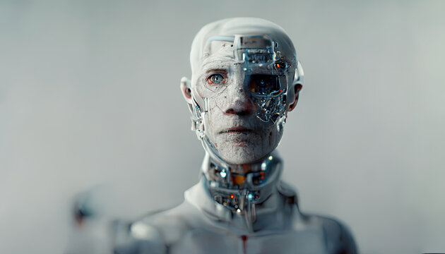  Risk of Artificial Intelligence. Abstract digital human face.