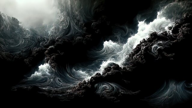 Wall Mural -  - Black and white dramatic water wallpaper. 4k epic waves background. Highly contrasted. 