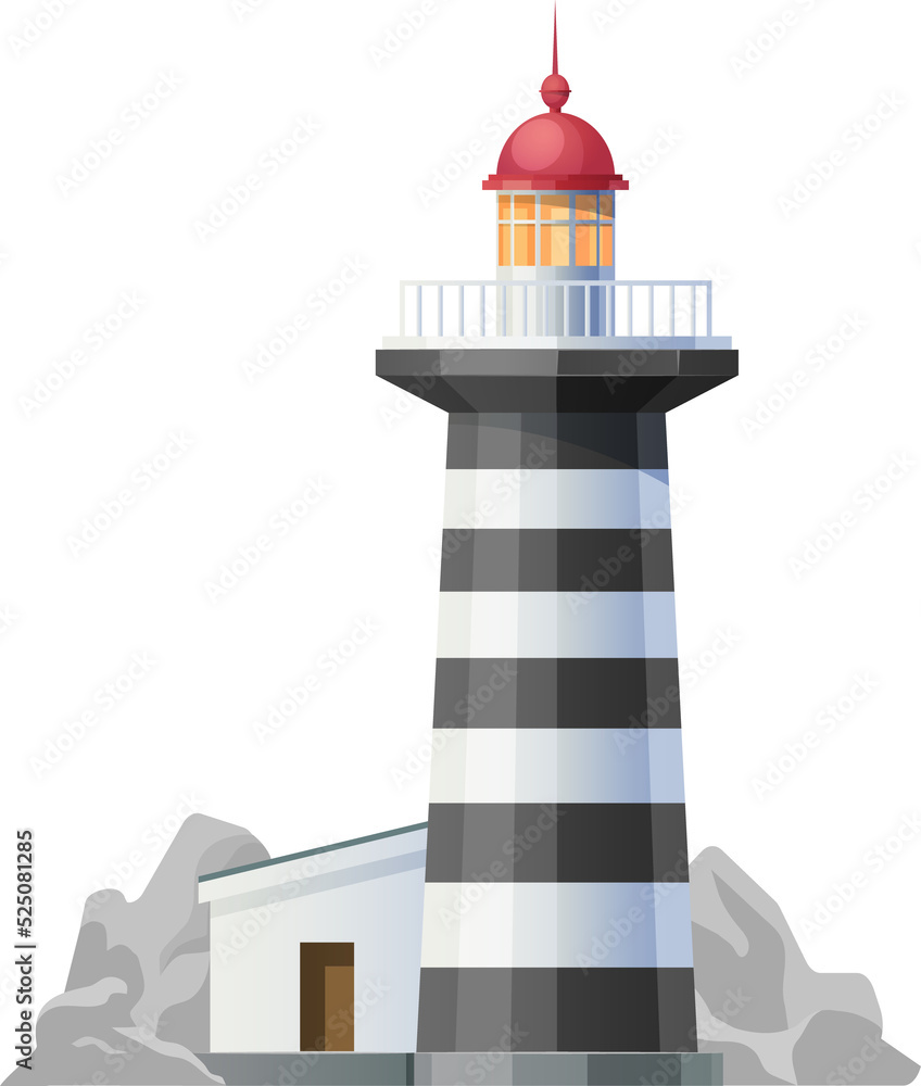 Lighthouse ship navigation beacon tower, sea coast Stock Illustration ...