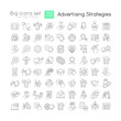 © IMG visuals icons - Advertising strategies in marketing linear icons set. Promoting new products. Customizable thin line symbols. Isolated vector outline illustrations. Editable stroke. Quicksand-Light font used