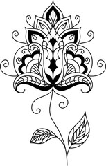 Wall Mural - Monochrome paisley flower, persian or indian motif