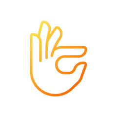 Wall Mural - Fingers holding small item pixel perfect gradient linear vector icon. Hand gesture. Interaction sign. Thin line color symbol. Modern style pictogram. Vector isolated outline drawing