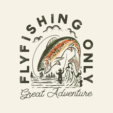Fly Fishing Illustration River Graphic Outdoor Design Adventure T Shirt Vintage