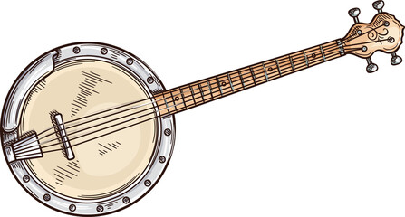 Wall Mural - Stringed instrument american banjo isolated