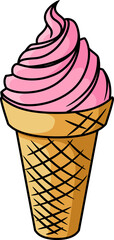 Sticker - Ice cream in waffle cone isolated summer dessert