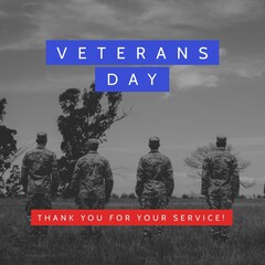 Wall Mural - composition of veterans day text over diverse male soldiers