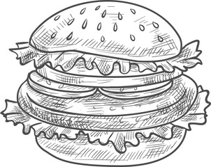 Sticker - Hamburger food, sesame bun, chop and vegetables